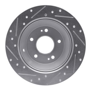 Hyundai Santa Fe Brake Rotor (1) - Rear Right - R1 Concepts - Drilled & Slotted - Silver - `10-`21